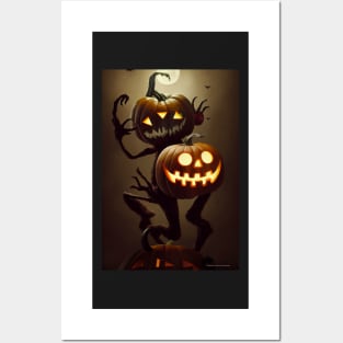 Halloween monster with scary pumpkin head Posters and Art